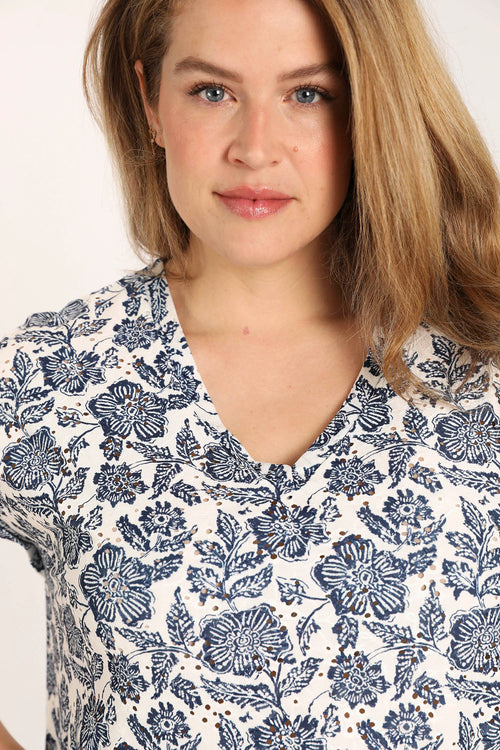 T-shirt van gebreide kant met bloemenprint-Paprika-4