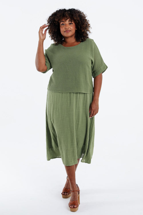 Robe 2en 1 en gaze de coton unie-Paprika-9