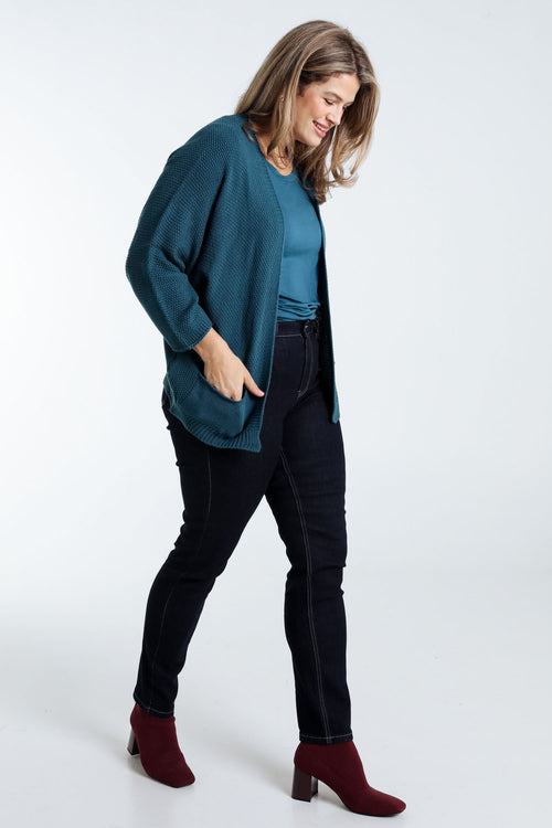 Lange, effen cardigan in rijstkorrel-Paprika-8