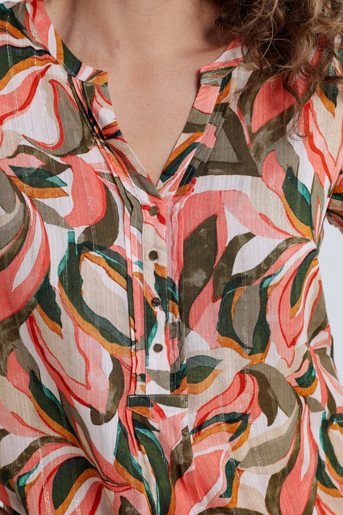 Blouse en viscose imprimé feuillage-Paprika-4