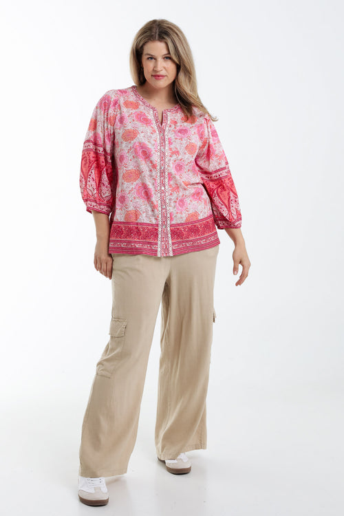 Blouse en coton imprimé fleurs indiennes-Paprika-9