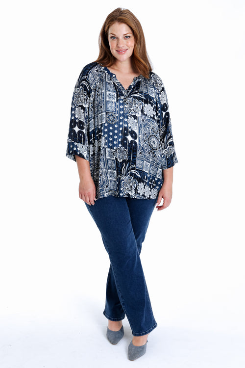 Blouse van viscose met bloemenprint en lurex-Paprika-10