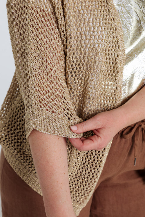 Gilet ajouré uni en viscose-Paprika-5