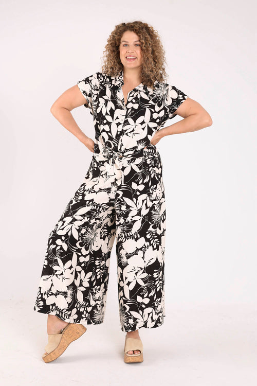 Pantalon large en viscose imprimé floral bicolore-Paprika-6