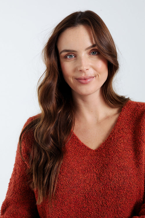 Pull maille bouclette uni-Paprika-4