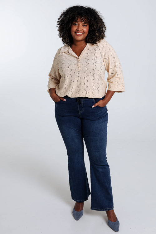 Effen T-shirt met opengewerkte bloemen-Paprika-9