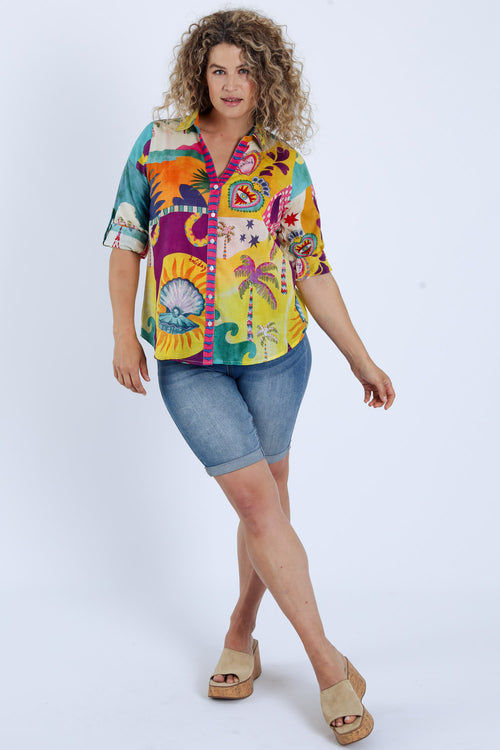 Chemisier en coton imprimé tropical-Paprika-7