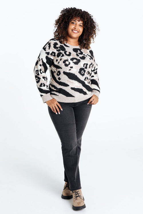 Trui met dierenhuidmotief en pailletten-Paprika-8