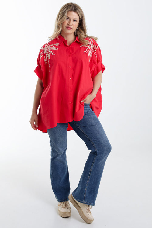 Oversized katoenen blouse met borduursels-Paprika-7