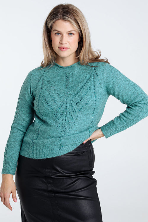 Effen trui met kabel- en strassdetails-Paprika-1