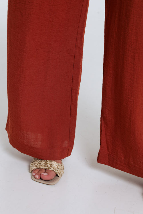 Pantalon large en viscose uni-Paprika-4