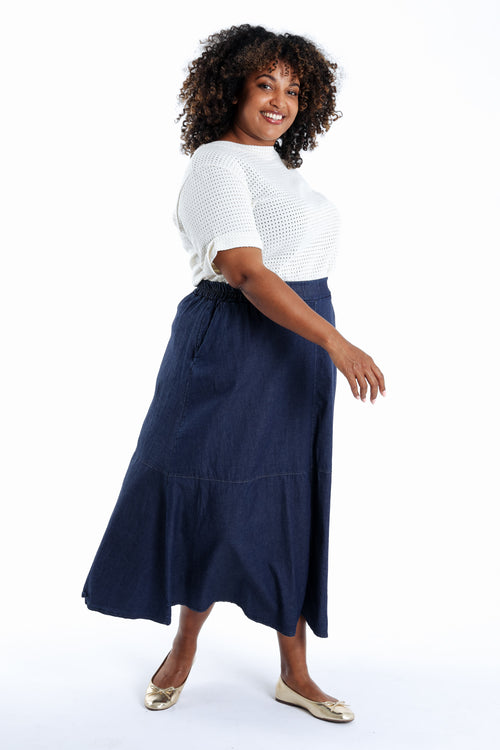 Jupe longue en jeans souple-Paprika-9
