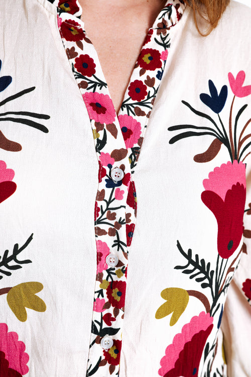 Blouse van bedrukt viscose met folk bloemenprint-Paprika-6