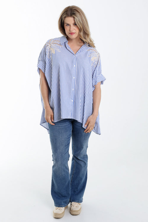 Chemise oversize rayée en coton avec broderies-Paprika-7