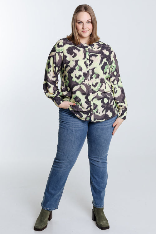 Plumetis blouse van viscose met abstracte print-Paprika-8