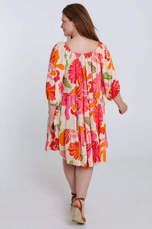 Robe courte en viscose imprimé floral-Paprika-2