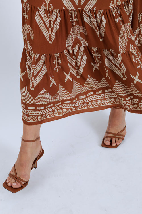 Langere jurk van bicolor etnisch bedrukt viscose-Paprika-4