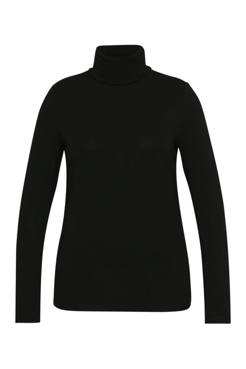 Effen T-shirt met coltrui van viscose-Paprika-1