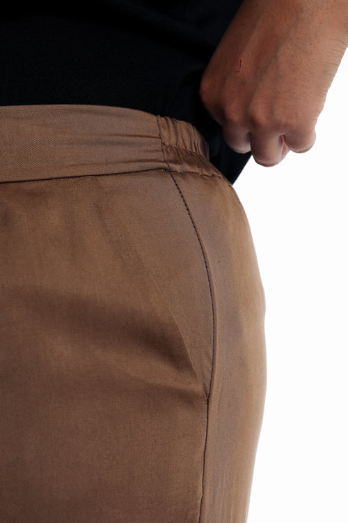 Effen tencel broek met wijde pijpen-Paprika-4