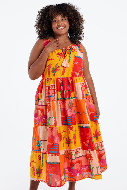 Robe en coton imprimé patch tropical-Paprika-1