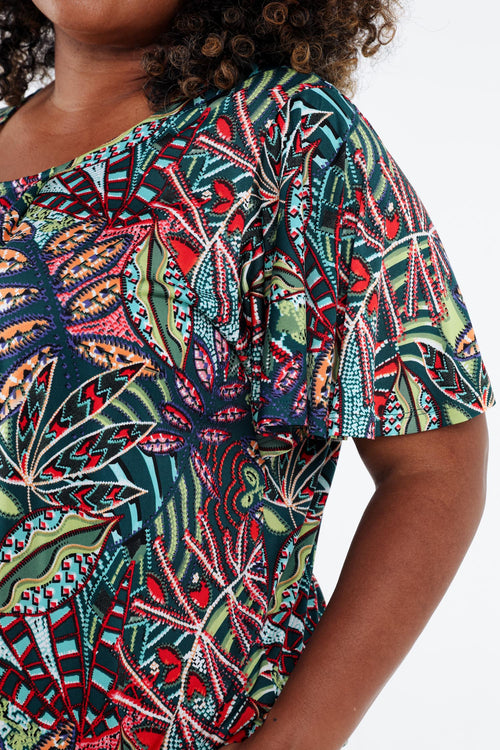 T-shirt en maille froide avec imprimé feuillage-Paprika-6