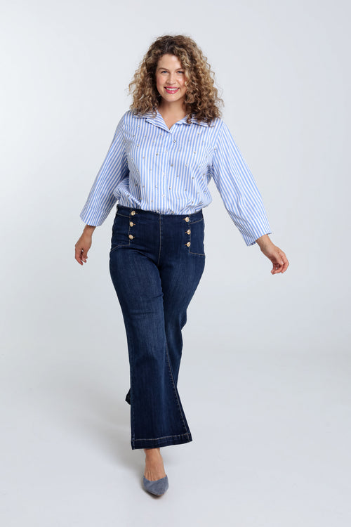 Effen kickflare palazzojeans met 6 gouden knopen-Paprika-6