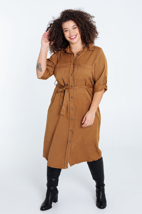 Halflange, effen tuniekjurk in tencel/linnen-Paprika-8