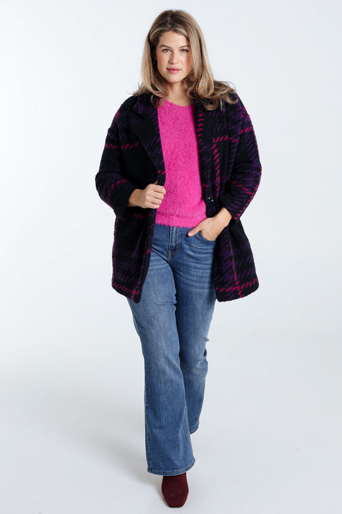 Manteau maille bouclette à carreaux-Paprika-8