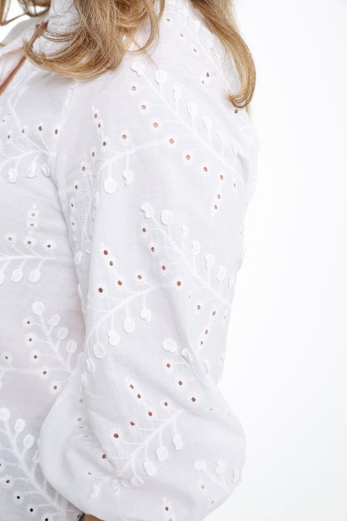 Blouse en coton unie avec fleurs brodées-Paprika-5