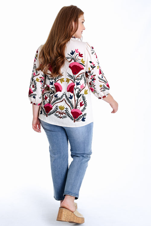 Blouse van bedrukt viscose met folk bloemenprint-Paprika-2