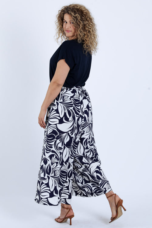Pantalon large 7/8 en viscose imprimé floral bicolore-Paprika-2