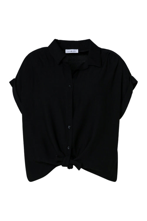 Knopenblouse van effen viscose-Paprika-10