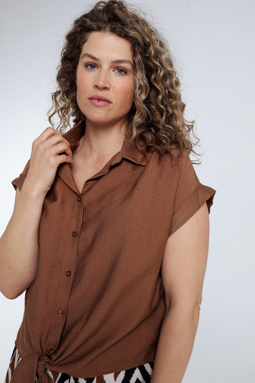 Chemisier noué en viscose uni-Paprika-6