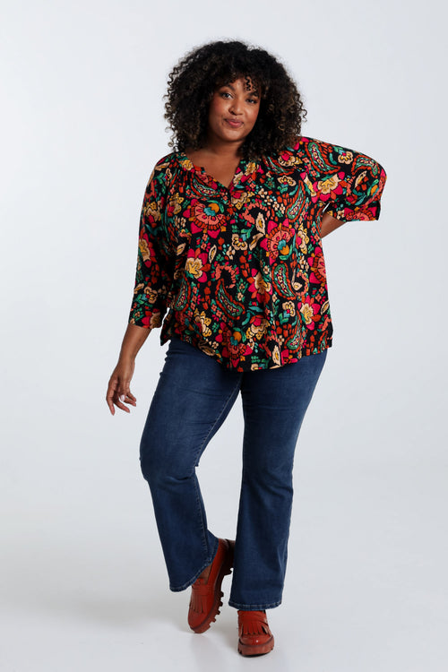 Blouse en viscose imprimé floral-Paprika-7