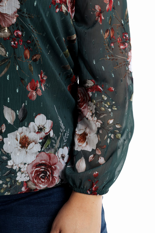 Blouse plumetis met bloemenprint-Paprika-5