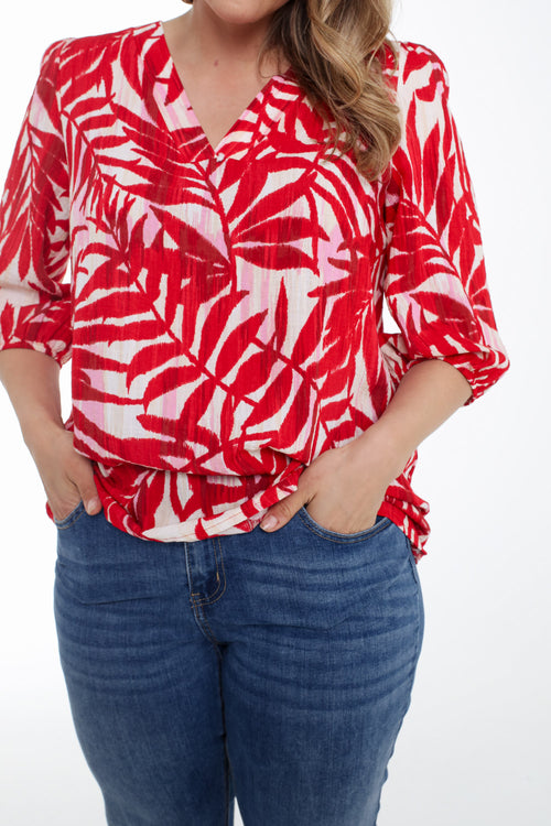 Blouse en viscose imprimé feuillage-Paprika-5
