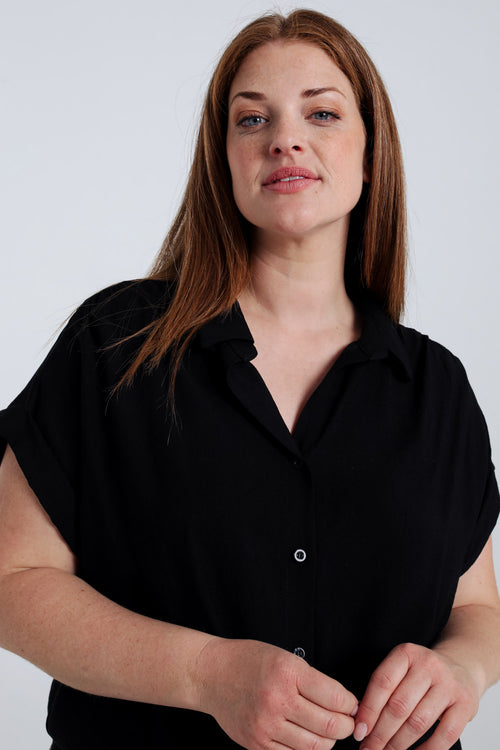 Knopenblouse van effen viscose-Paprika-3
