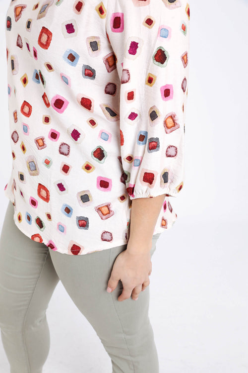 Blouse van bedrukte viscose met geometrisch patroon-Paprika-6