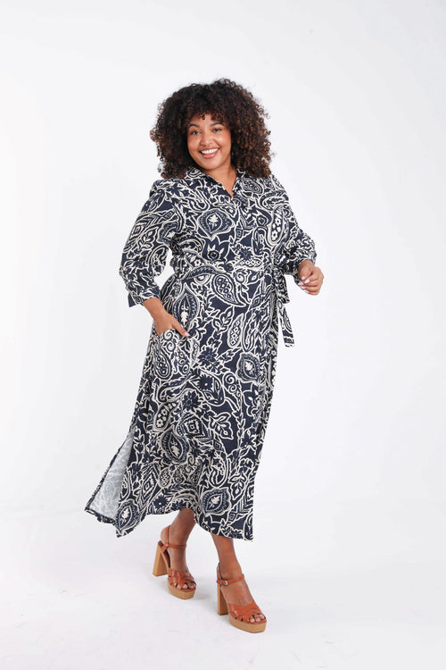 Robe chemise en viscose imprimé cachemire-Paprika-8