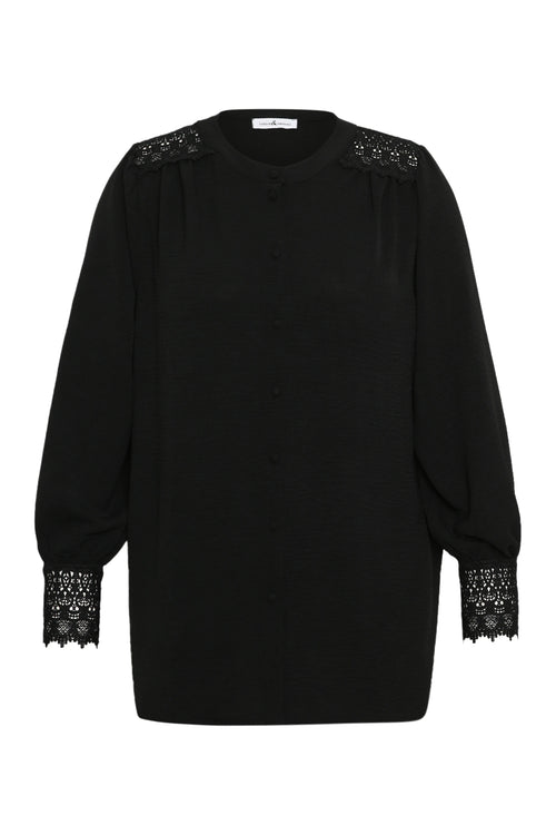 Blouse unie avec dentelle-Paprika-1