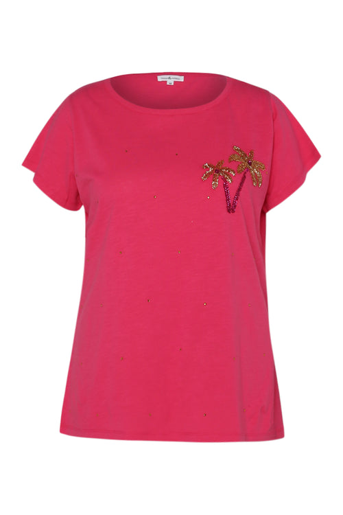 T-shirt en coton avec palmier en sequins-Paprika-2