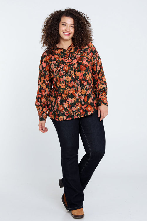 Hemd in viscose met motief van vage bloemen-Paprika-8