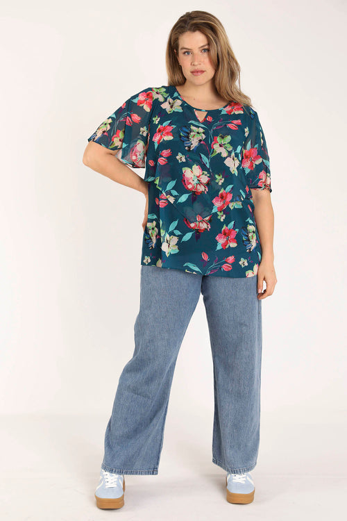 Exclusief SHEEGO - Blouse van viscose met bloemenprint-Paprika-8