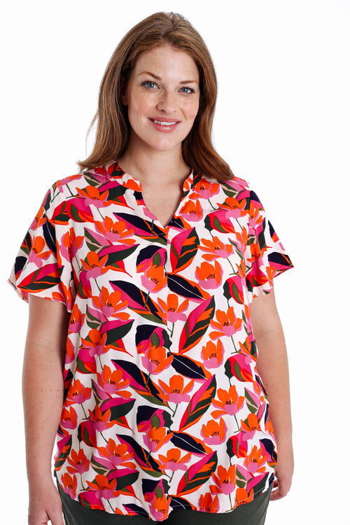 Bloes met bloemenprint van viscose-Paprika-1