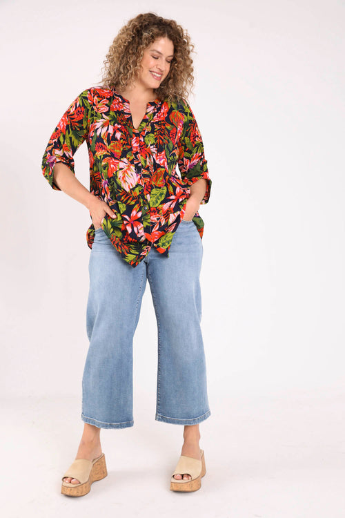 Lange tuniek van viscose met bloemenprint en pailletten-Paprika-7