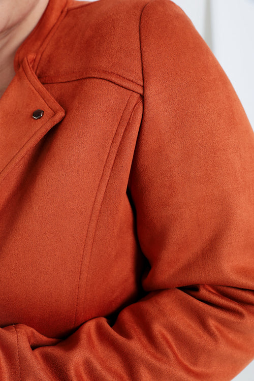 Kort, effen motorjasje met suède-effect-Paprika-6