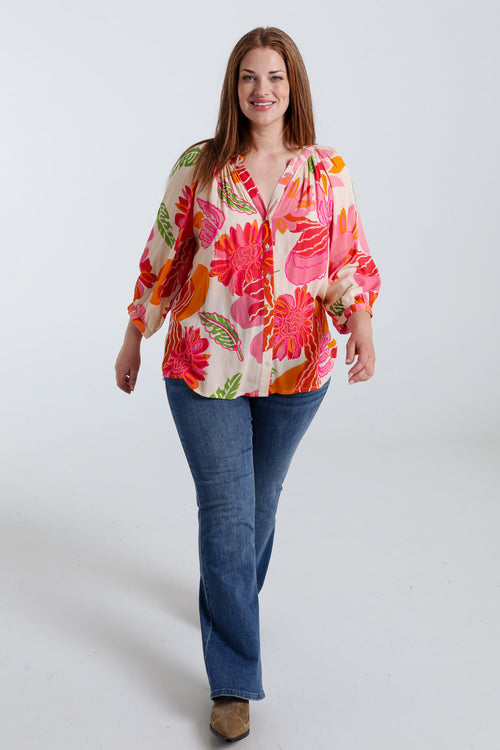 Blouse en viscose imprimé floral-Paprika-9