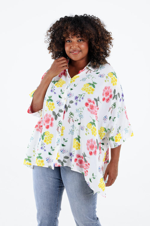 Chemisier ample en viscose imprimé floral-Paprika-1