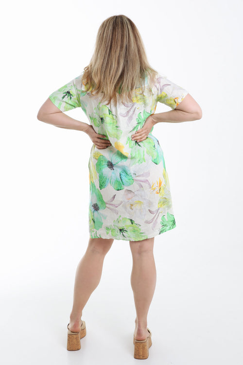 Linnen jurk met bloemenprint-Paprika-2