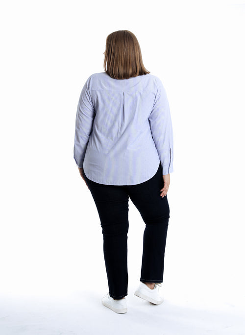 Chemise en popeline rayée et strass-Paprika-2